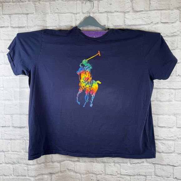 Polo Ralph Lauren Mens 4XB T-Shirt Navy Blue Crewneck Rainbow Jockey Big & Tall - Picture 1 of 5